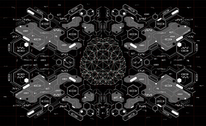 conceptual polygonal brain with hud elements vector image