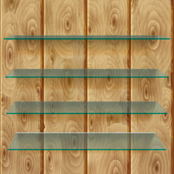glass shelves on wooden planks Vector Image
