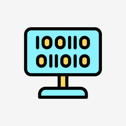 icon line color computer desktop with binary code vector image