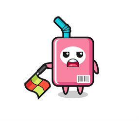 milk box character as line judge hold the flag vector image
