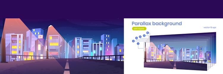 Parallax background night city bridge view layers vector