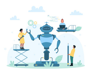 robot making technology set tiny people building vector image