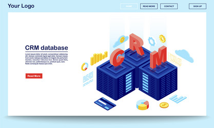 crm database and server isometric landing page vector image