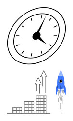growth concept with clock rocket and bar graph vector image