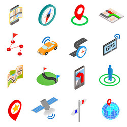 Navigation icons set isometric 3d style vector