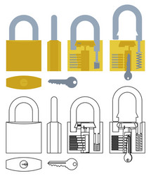 padlock mechanism working colored and outline only vector image