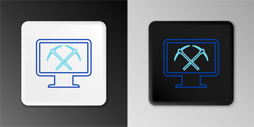 Line mining concept with monitor and pickaxe icon vector