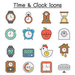 time and clock icon set in color line style vector image