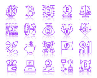 Bitcoin simple color line icons set vector