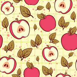 seamless pattern with red apples and leaves vector image
