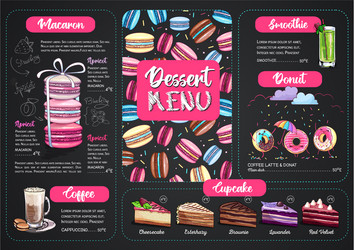 dessert menu design with sweet macaroons and cakes vector