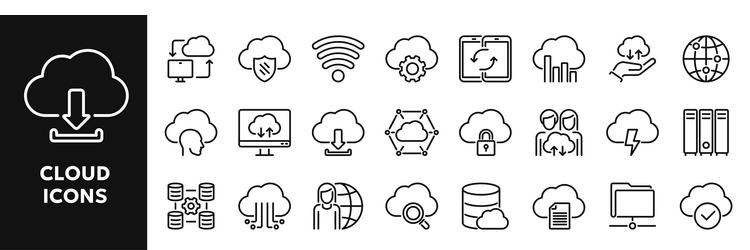 line icons of cloud technology and web storage vector image