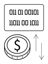 binary code coin with dollar sign and arrows vector image