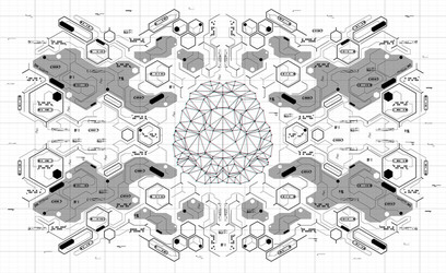 conceptual polygonal brain with hud elements vector image
