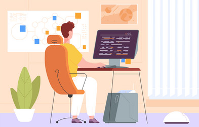 Online programmer career man at computer desk vector