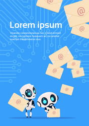 two modern robots chatter bots with email letters vector