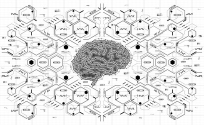 conceptual polygonal brain with hud elements vector