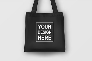 Realistic black empty textile tote bag vector