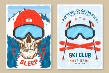 extreme winter sport ski club retro flyer Vector Image
