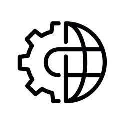 globe symbol partially overlaid with a mechanical vector image