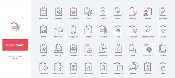 clipboard line icons set checklist with check vector image
