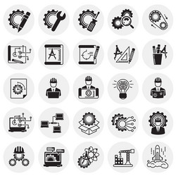 engineering icons set on circles background vector