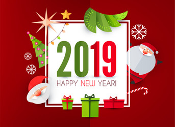 Happy new 2019 year cute paper art design vector