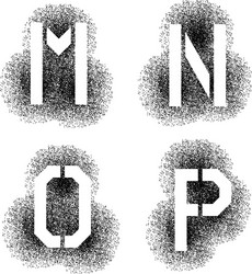 Stencil angular spray font letters m n o p vector