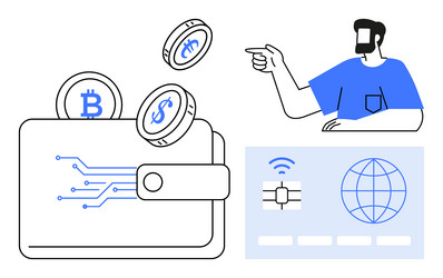 digital wallet with cryptocurrency and user vector image