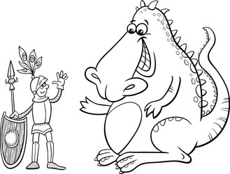 Dragon and Knight Coloring Page - Friendly Encount Vector Image