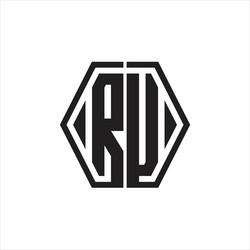 ru logo monogram with hexagon line rounded design vector image