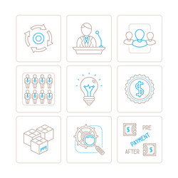 set of business icons and concepts in mono thin vector