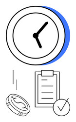 clock coin checklist and tick mark representing vector image