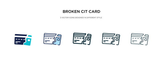 Broken cit card icon in different style two vector