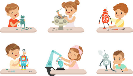Kids Coding and Robotics Set vector image