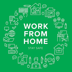 work from home circle frame poster with line icons vector image