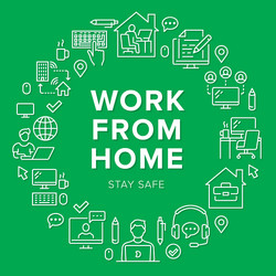 Work from home circle frame poster with line icons vector