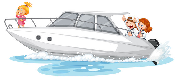 children on a speed boat cartoon vector