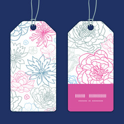 Gray and pink lineart florals vertical vector