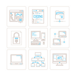 set of computer icons and concepts in mono thin vector image