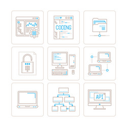 Set of computer icons and concepts in mono thin vector