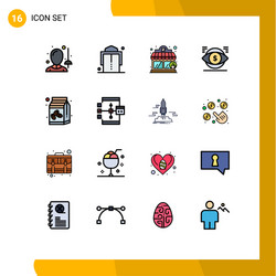 16 universal flat color filled lines set for web vector image