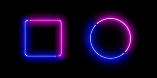 Realistic gradient neon square and circle frames vector