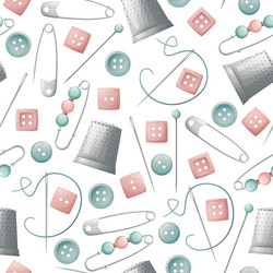 seamless pattern with pins thimble and buttons vector image