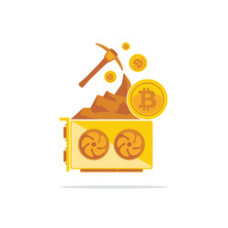bitcoin mining concept with pickaxe coin vector image