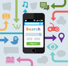 cloud computing using a smartphone with arrows vector image