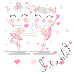 Cute white cartoon cat in ballet tutu kitty girl vector