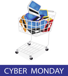 laptop computer in cyber monday shopping cart vector