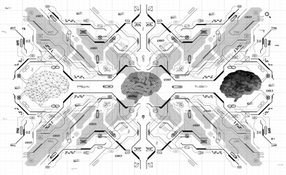 conceptual polygonal brain with hud elements vector