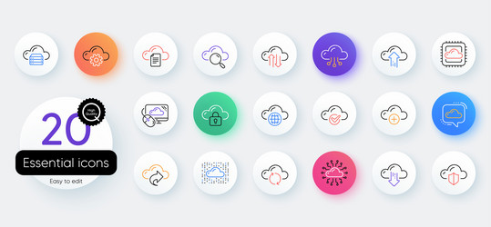 cloud data and technology line icons set vector image
